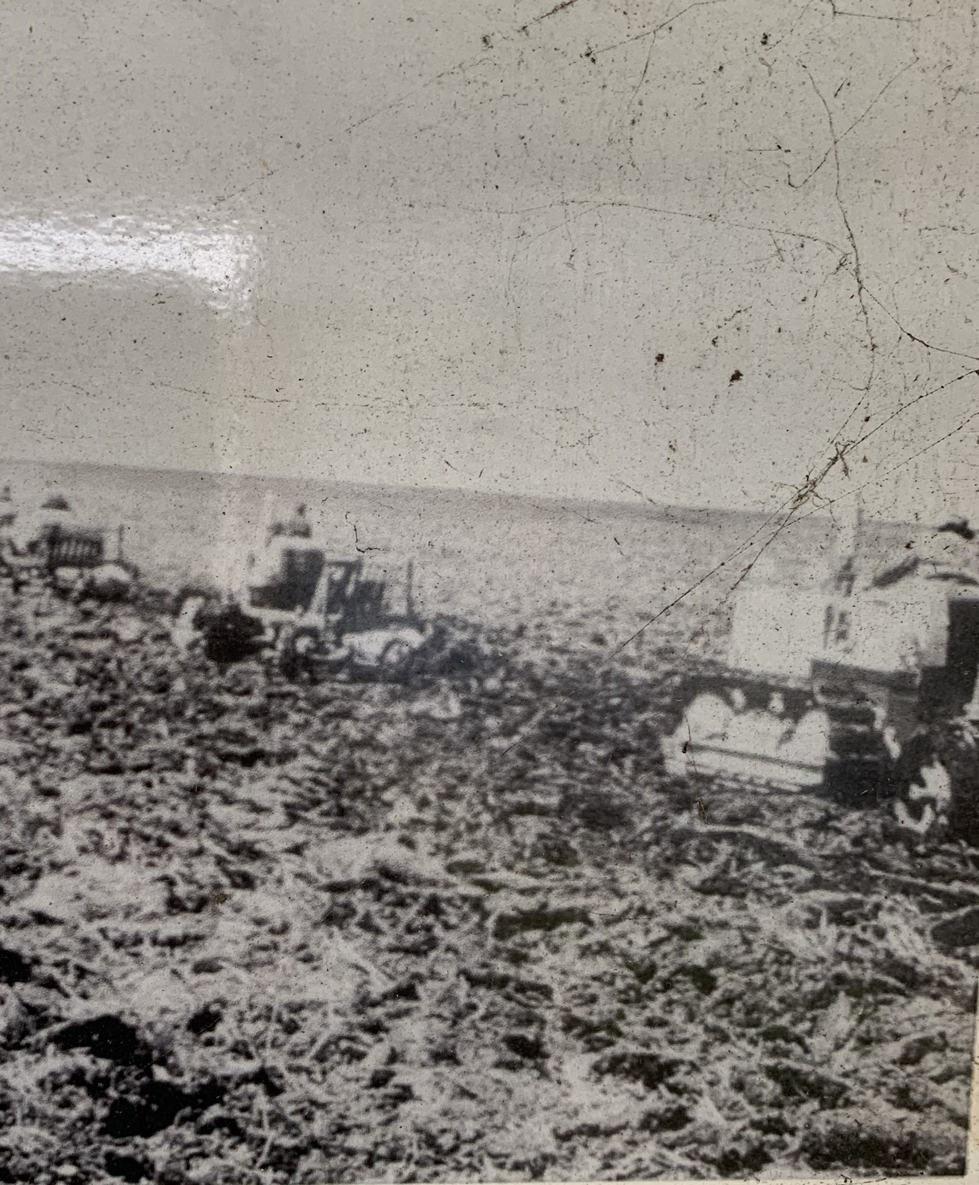 Machinery working newly turned ground during development of the Soldier Settlement estate