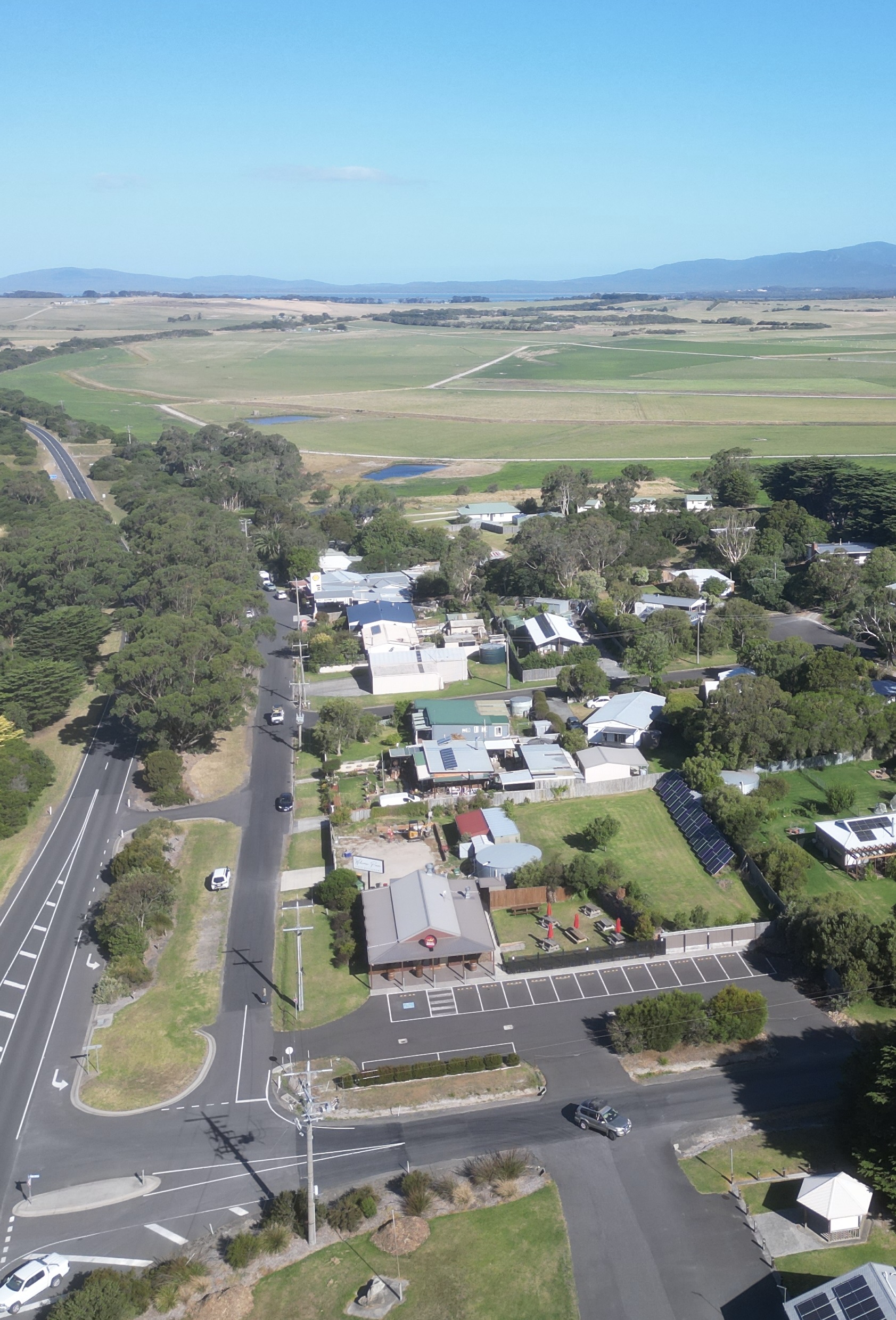 Aerial view over Yanakie township toward Corner Inlet